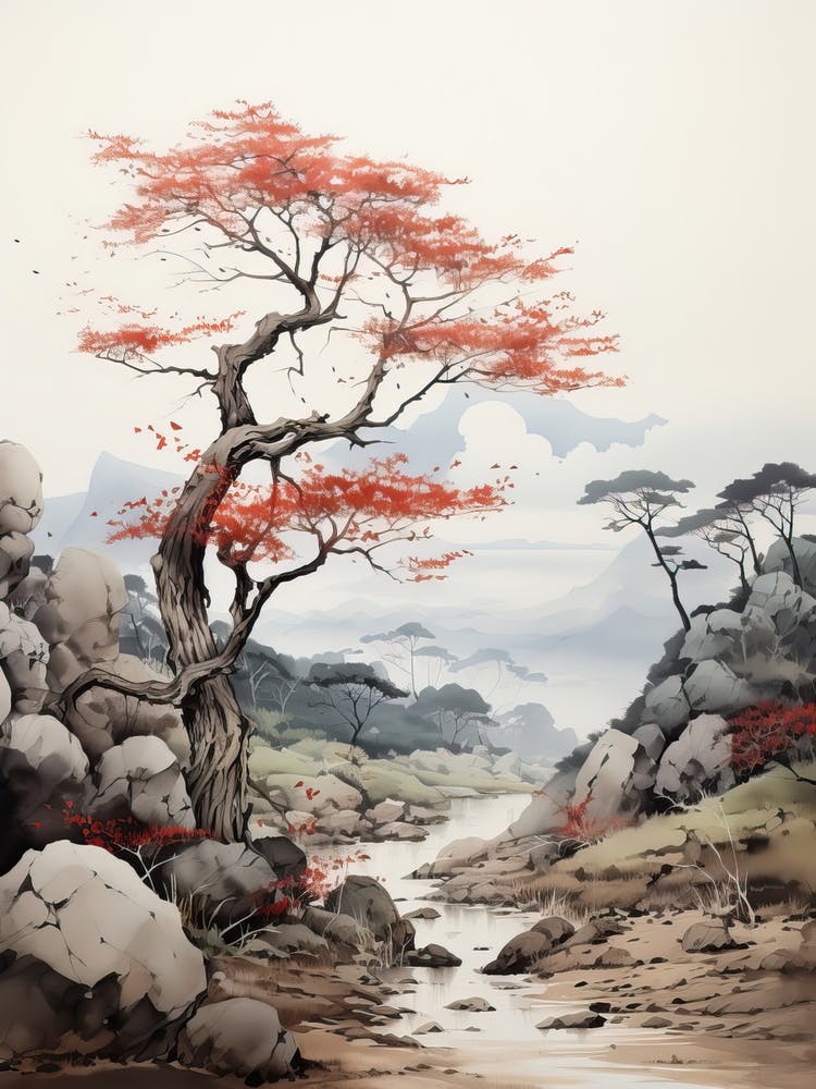 Shikoku Pilgrimage In Shikoku, Japanese Brush Painting, Ukiyo E, Minimal 2