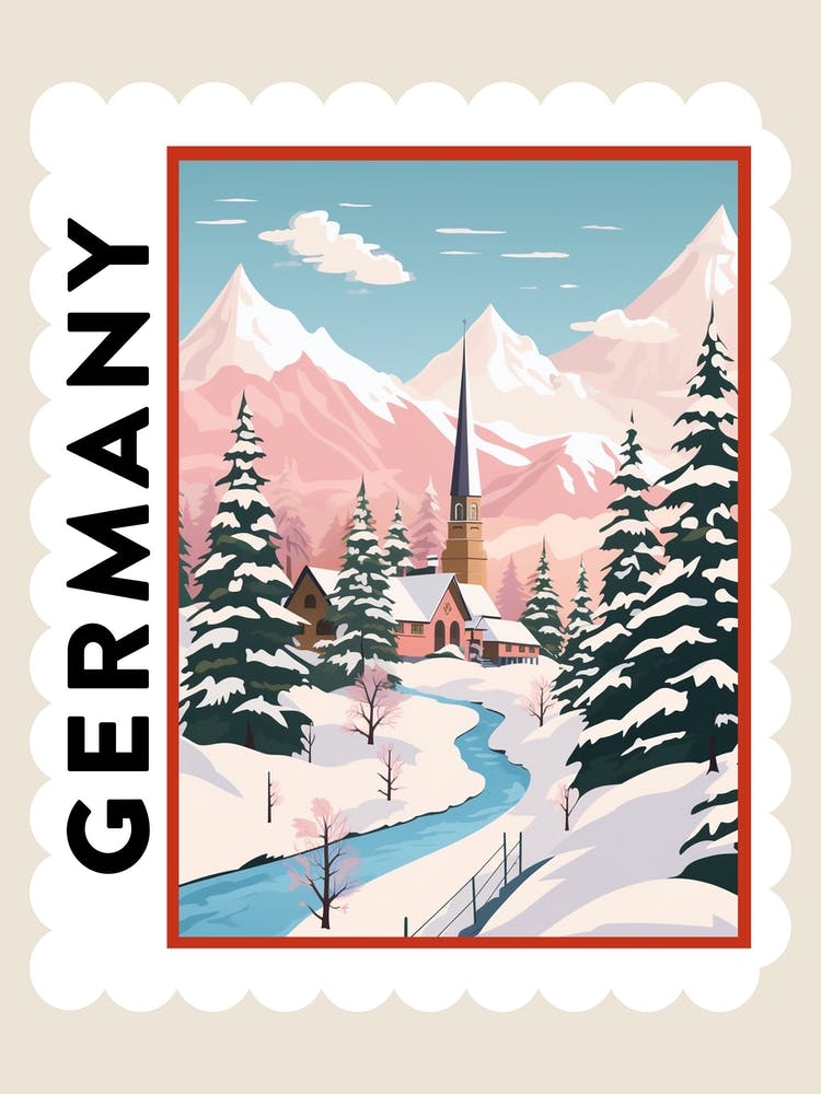 Retro Winter Stamp Poster Bavaria Germany 1