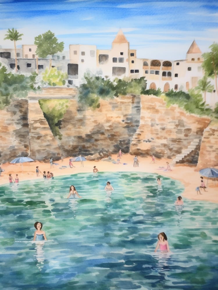 Swimming In Faro Portugal Watercolour