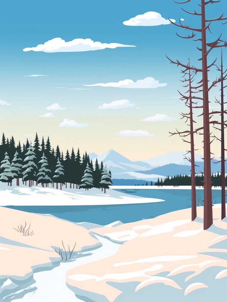 Retro Winterillustration Big Bear Lake California 1