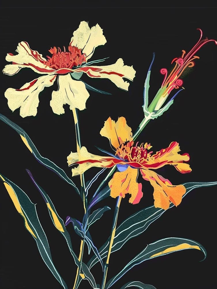 Neon Flowers On Black Marigold 2