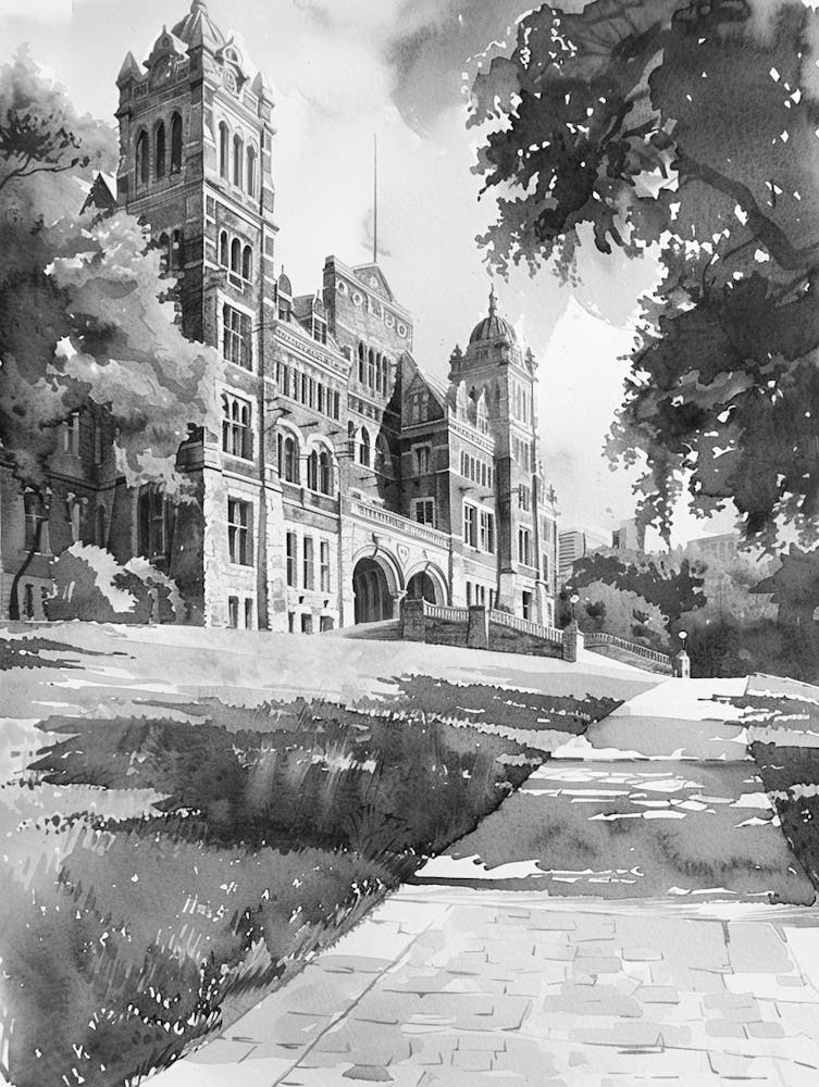 The University Of Texas At Austin Austin Texas Black And White Watercolour 1