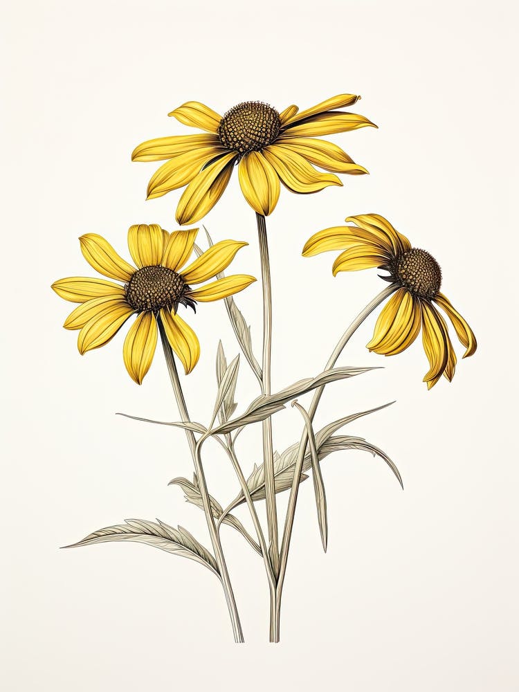Black Eyed Susans Flower Vintage Botanical 1