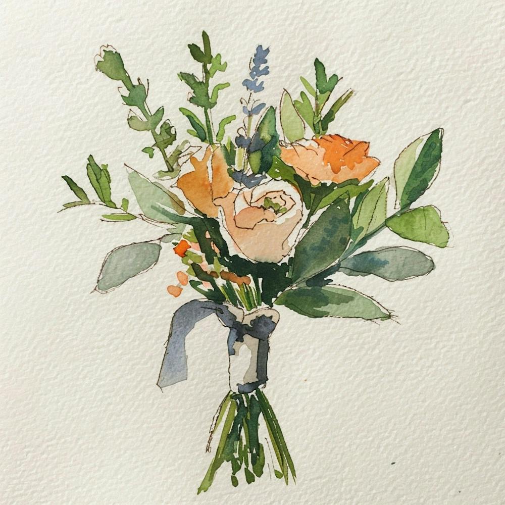 Watercolor Grooms Boutonniere