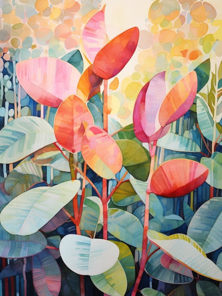 Peinture de Plante Tropicale Plante de Caoutchouc 4