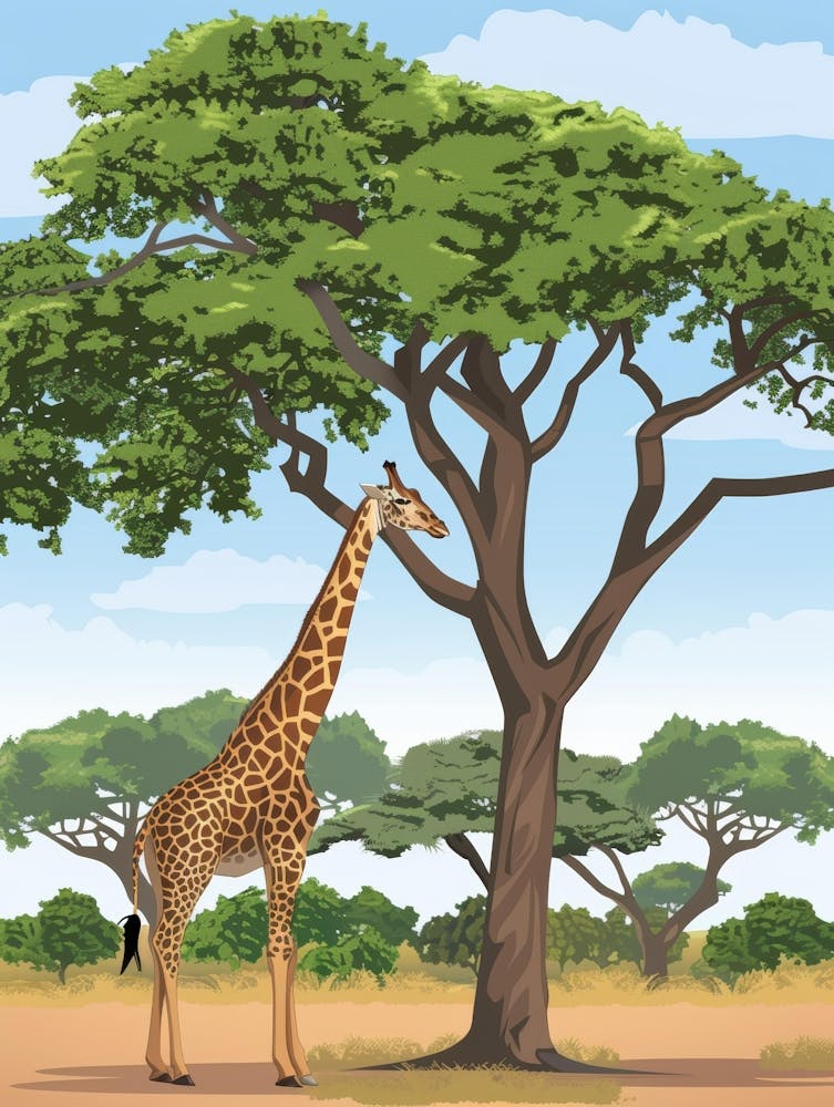 Giraffe And Tree Vector