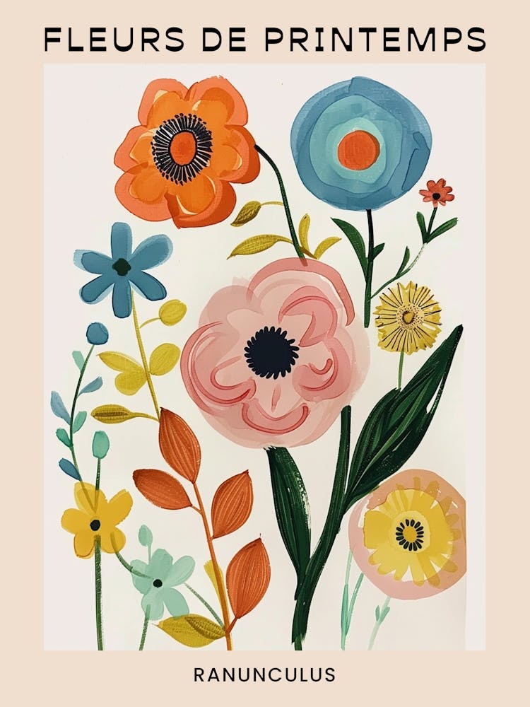 Spring Floral French Poster  Ranunculus 3