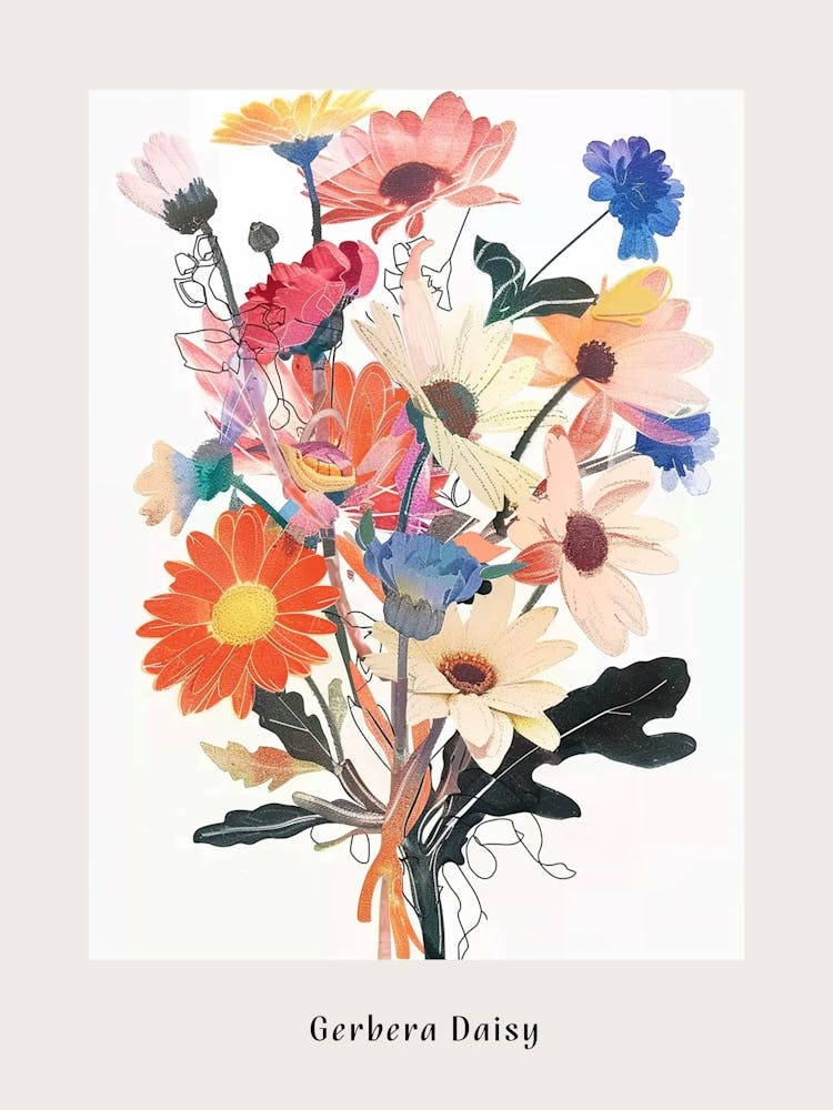 Gerbera Gänseblümchen 1 Collage Blumenstrauß Poster