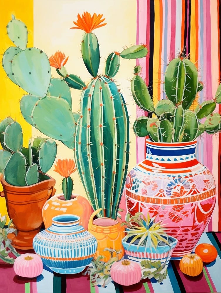 Cactus Painting Maximalist Still Life Lemon Ball Cactus 4