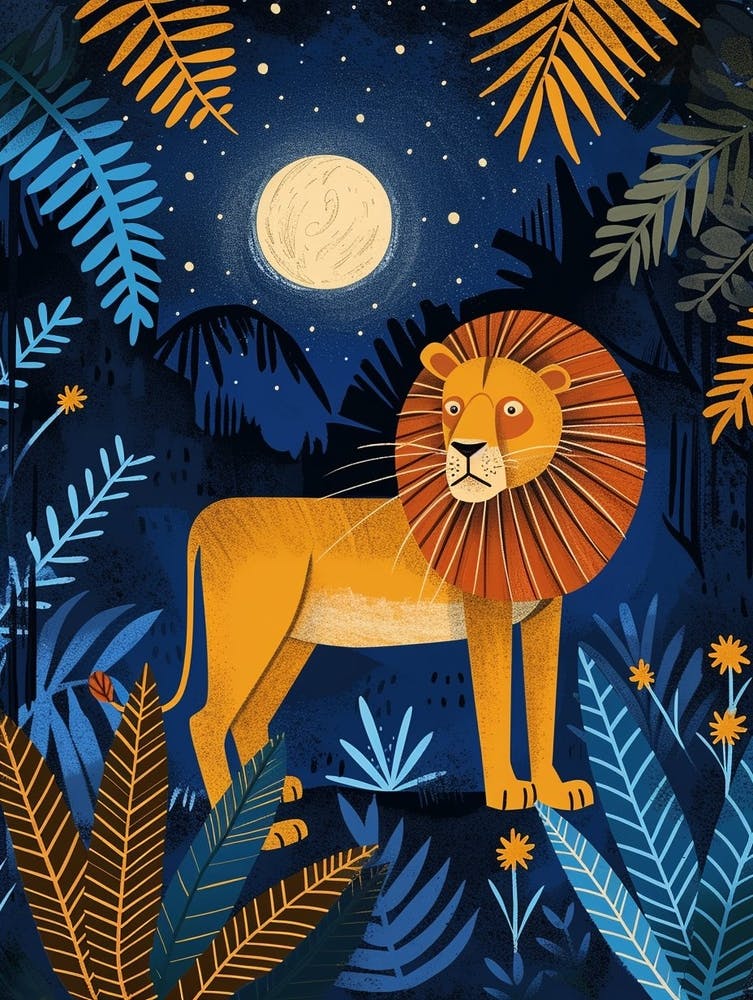 African Lion Night Hunt Illustration 3
