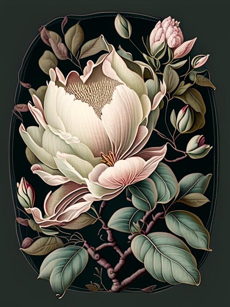 Magnolia 1 Floral Botanical Vintage Poster Flower