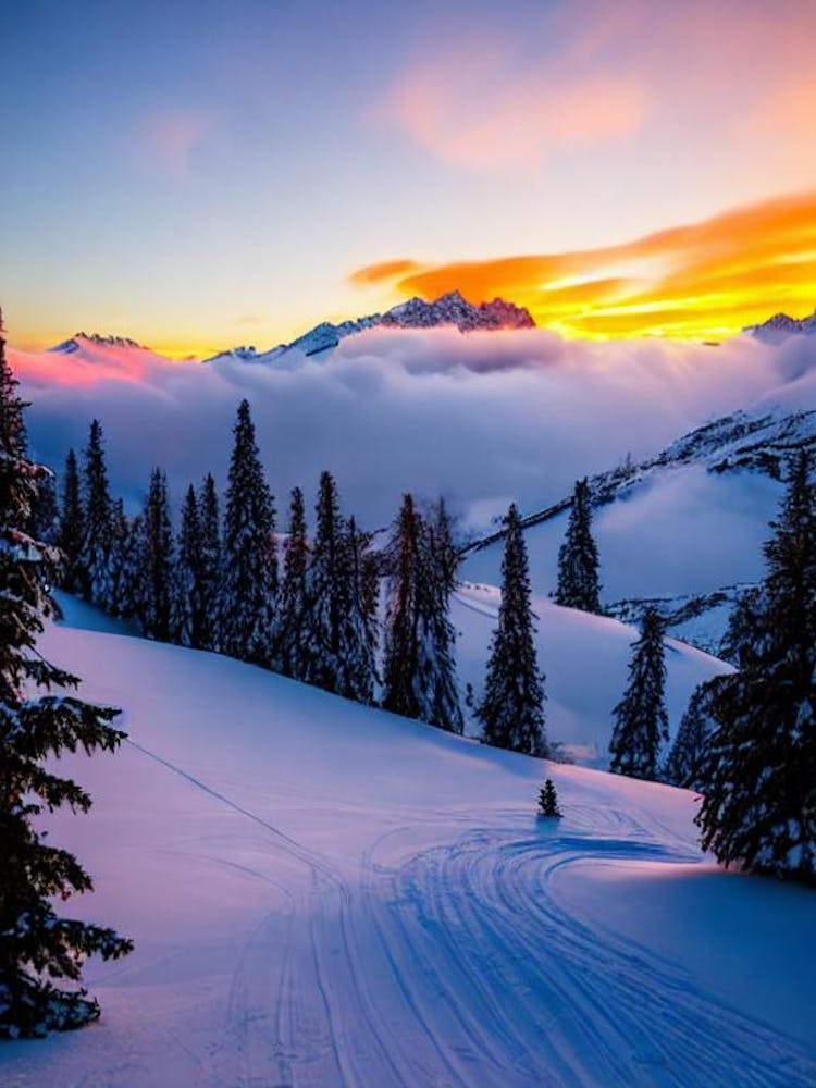 Bormio, Italy Sunrise Skiing Poster