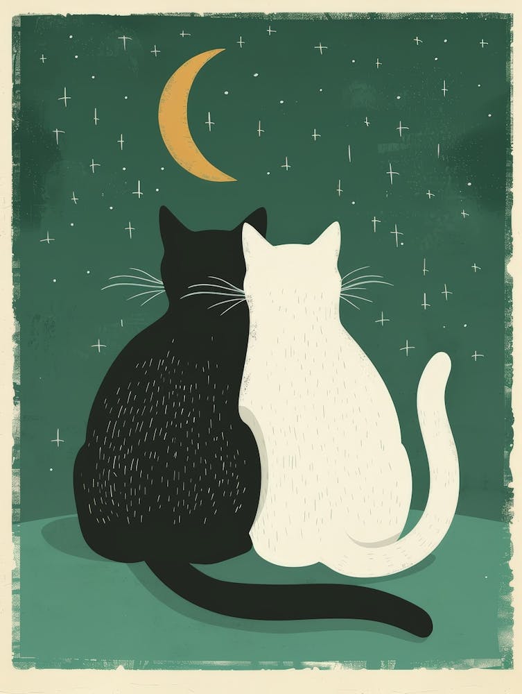 Two Cats In The Moonlight