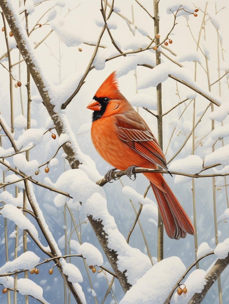 Winter Bird Painting Northern Cardinal 3