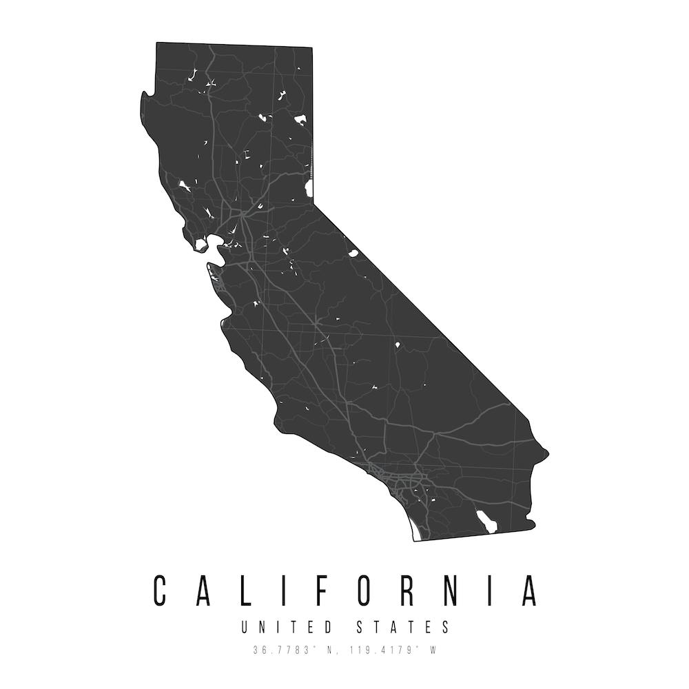 California Mono Black And White Modern Minimal Street Map Square