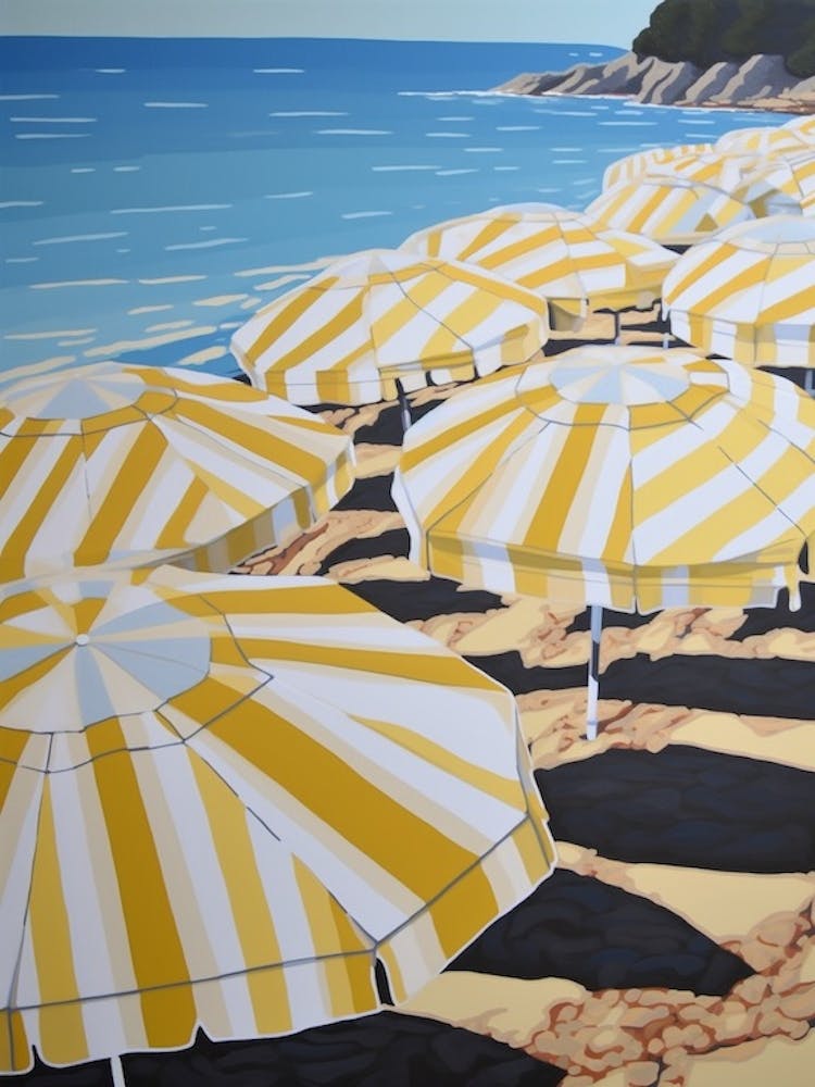 Striped Yellow And White Beach Umbrellas In Italy
