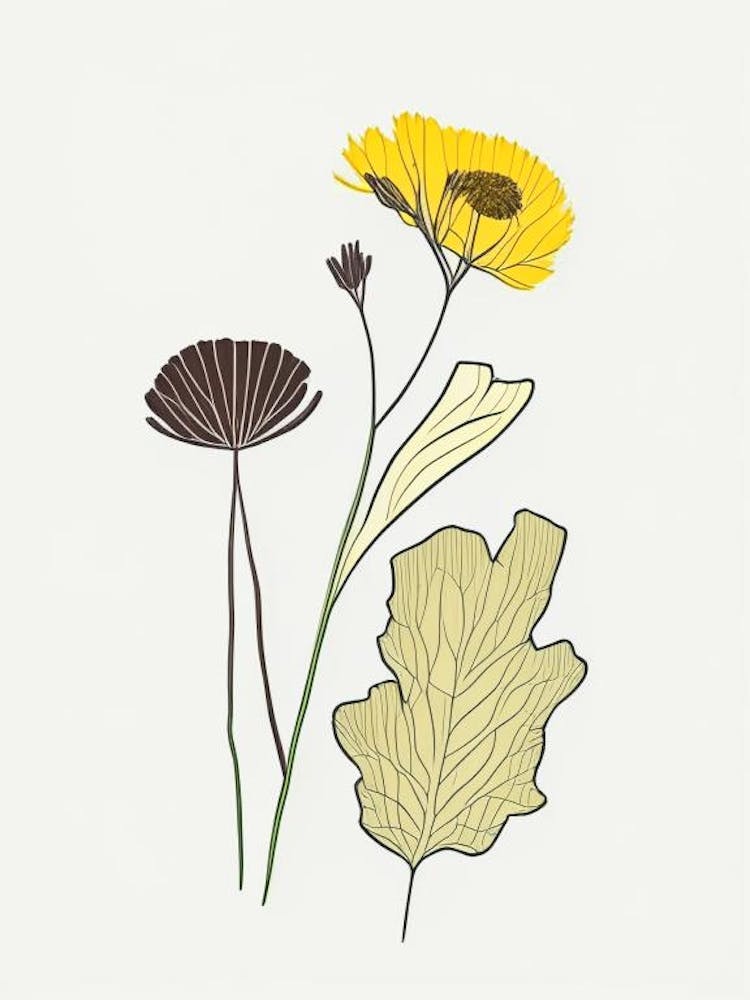 Coltsfoot Spices And Herbs Minimal Line Drawing 1