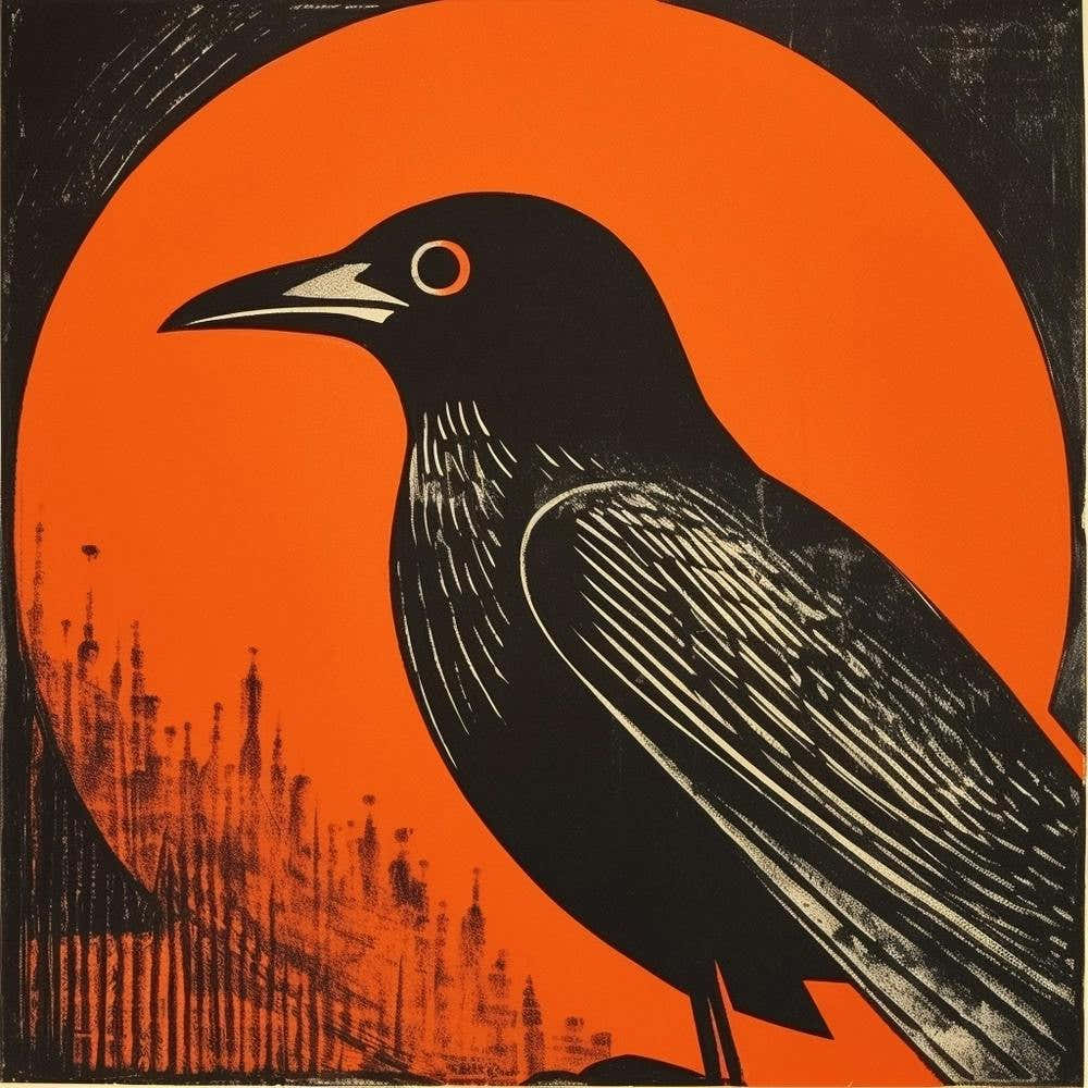 Retro Bird Lithograph Raven 2