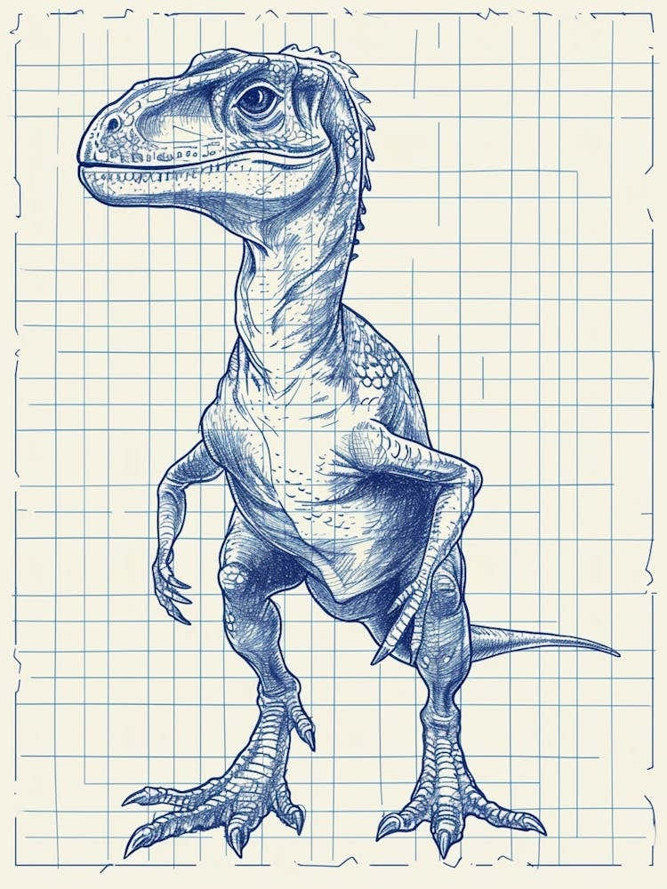 Pteranodon Dinosaur Blue Print Style 2