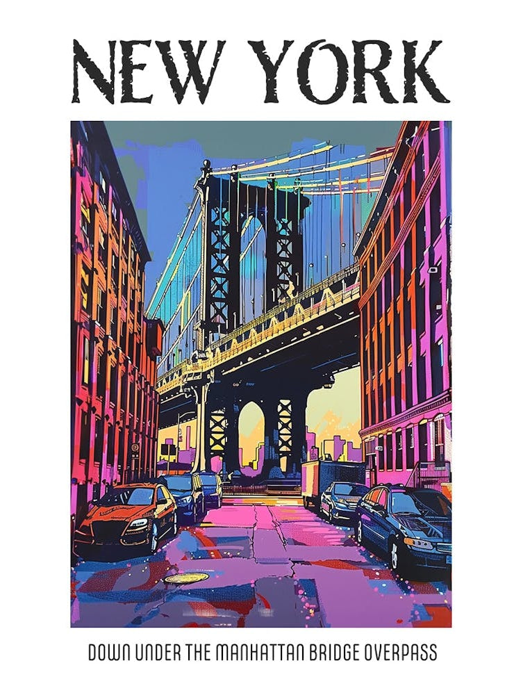 Dumbo Down Under The Manhattan Bridge Overpass Colourful Silkscreen Illustration 1 Poster