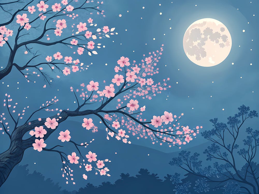 Cherry Blossoms In The Moonlight