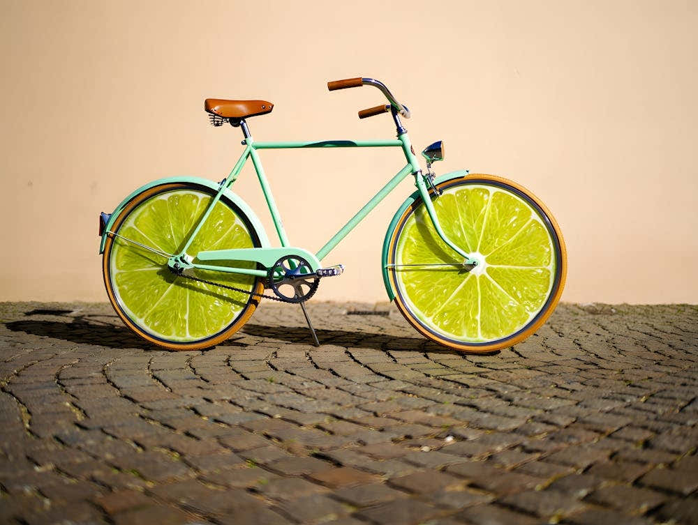 Lime Slice Wheel Bicycle - Whimsical Surreal