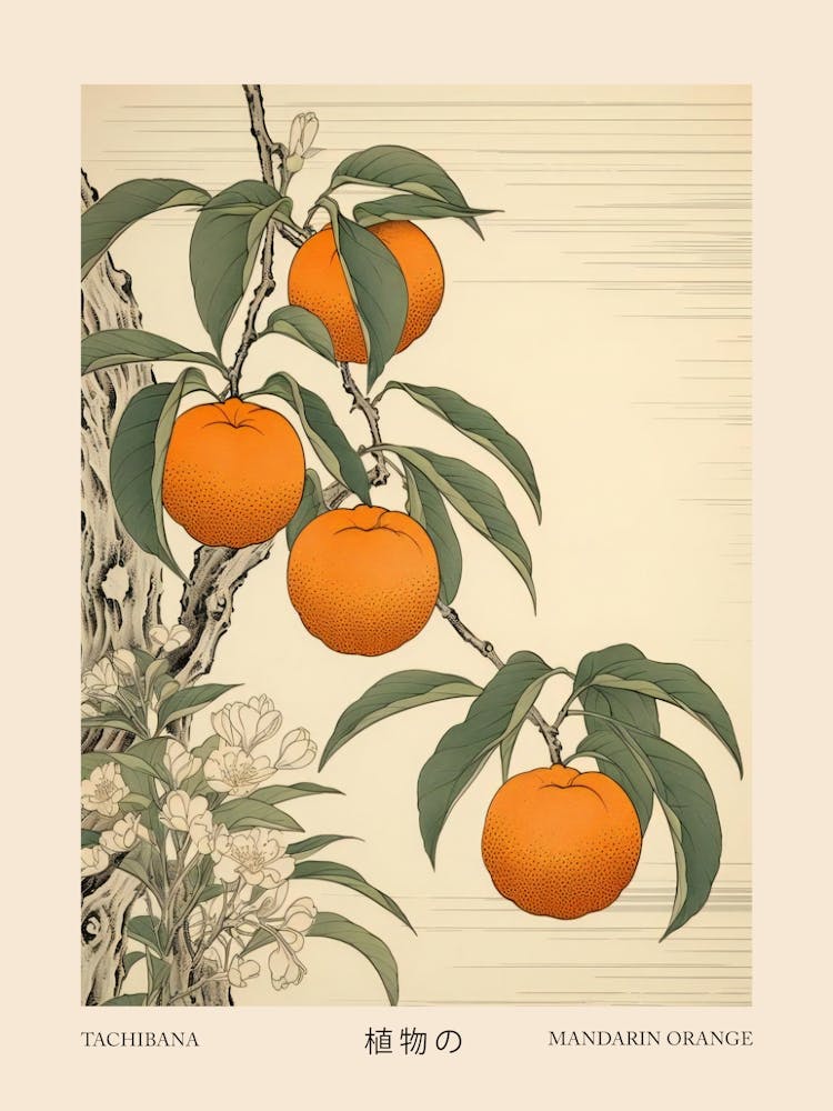 Tachibana Mandarin Orange 2 Vintage Japanese Botanical Poster