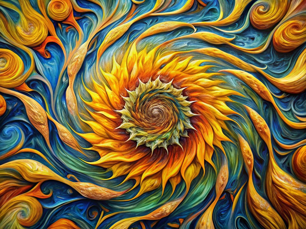 Van Gogh Sunflower Petals Cascading In A Swirling