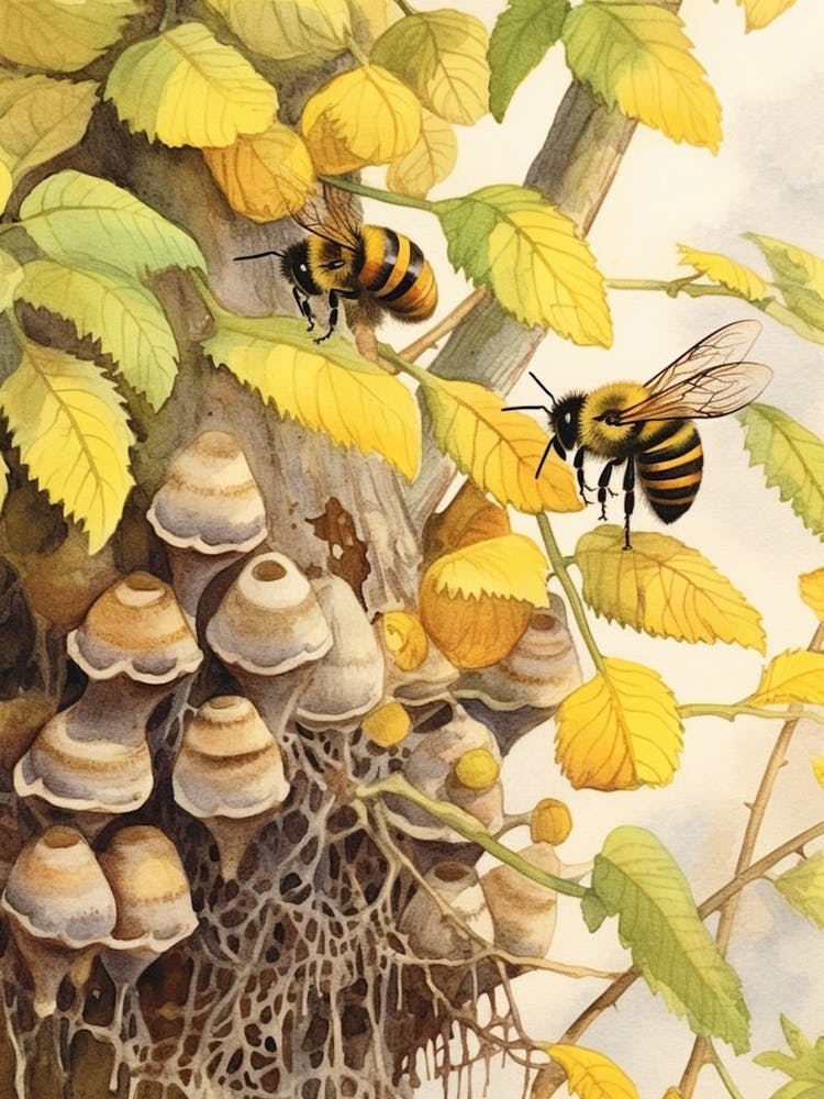 Southern Plains Bumble Bee Beehive Watercolour Illustration 4