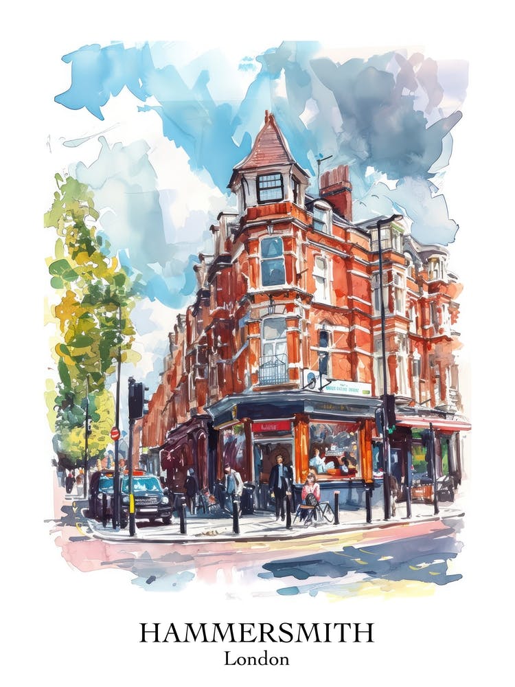 Hammersmith London Borough   Street Watercolour 1 Poster