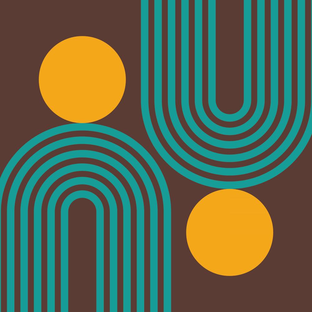 Mid Century Modern Geometric 467 In Persian Green Royal Brown Rainbow And Sun Abstraction 02