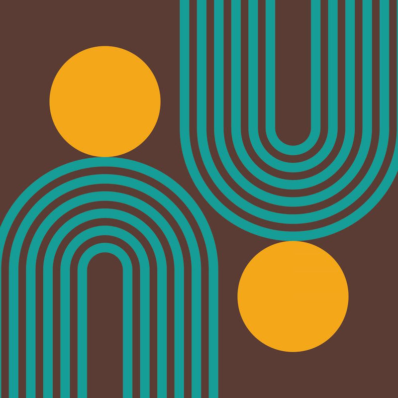 Mid Century Modern Geometric 467 In Persian Green Royal Brown Rainbow And Sun Abstraction 02