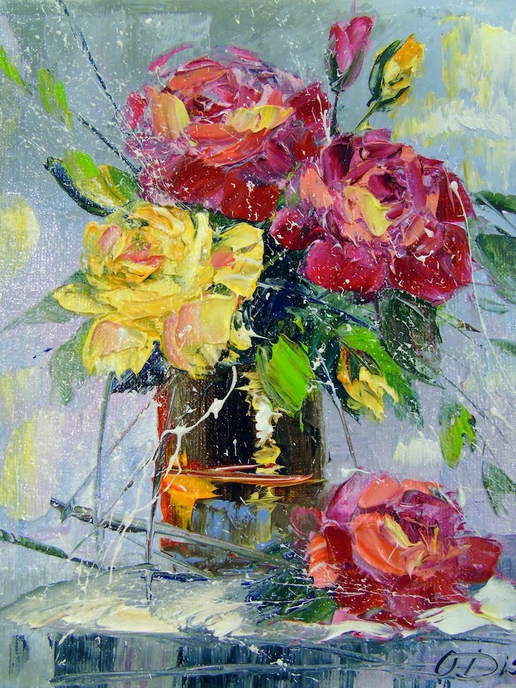 Bouquet of roses in a glass
