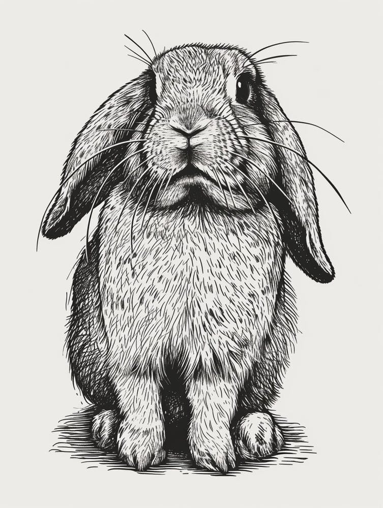 English Lop Blockprint Rabbit Illustration 2