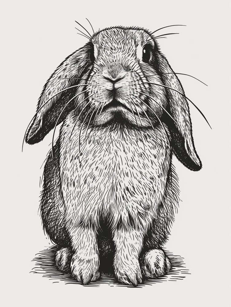 English Lop Blockprint Rabbit Illustration 2