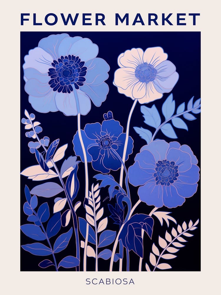 Blue Flower Market Poster Scabiosa 3