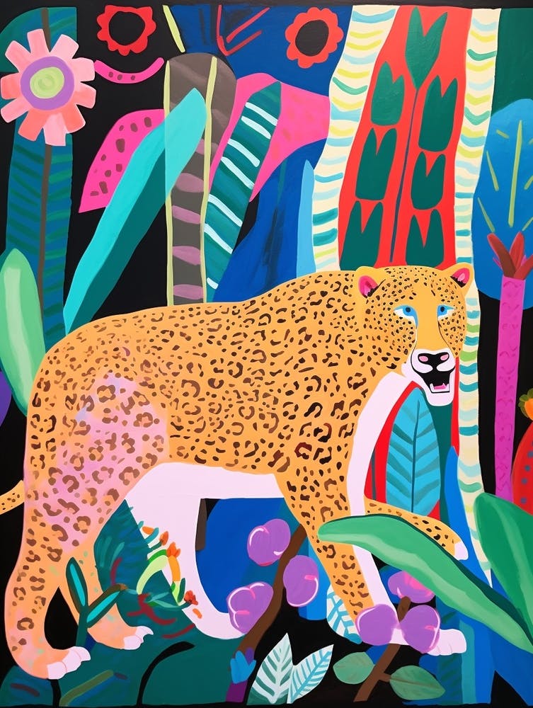 Jaguar 4 - Peinture animalière maximaliste