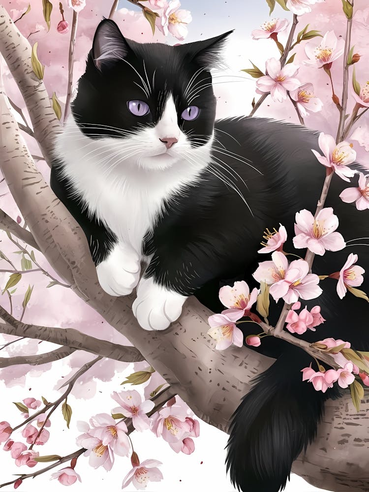 Cat In Cherry Blossoms 2