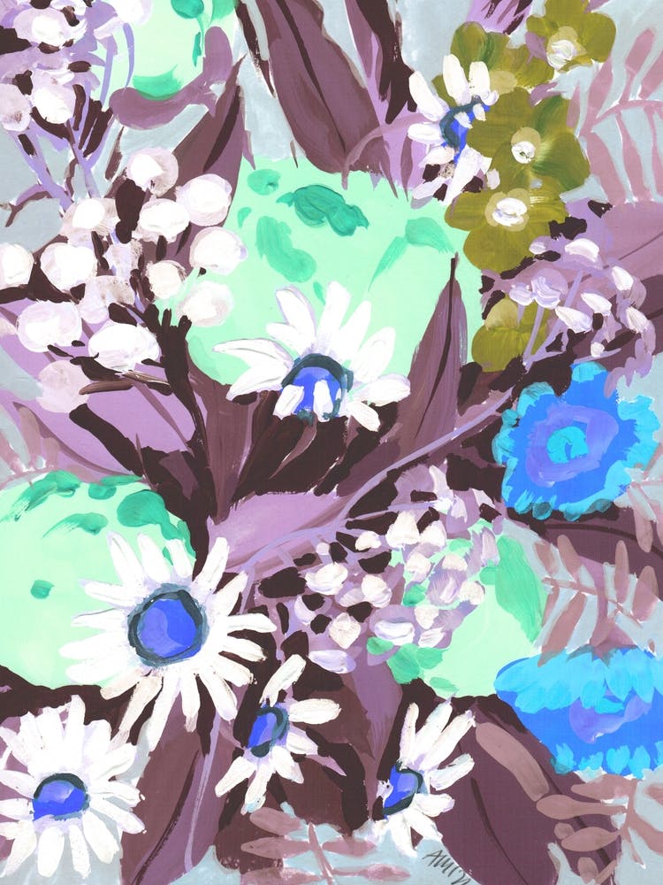 Gänseblümchen auf violettem Gras