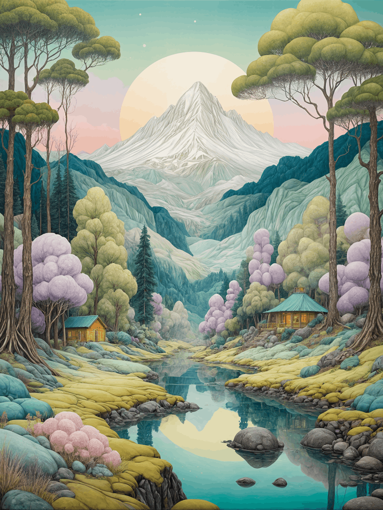 Pastell Gebirgsfluss