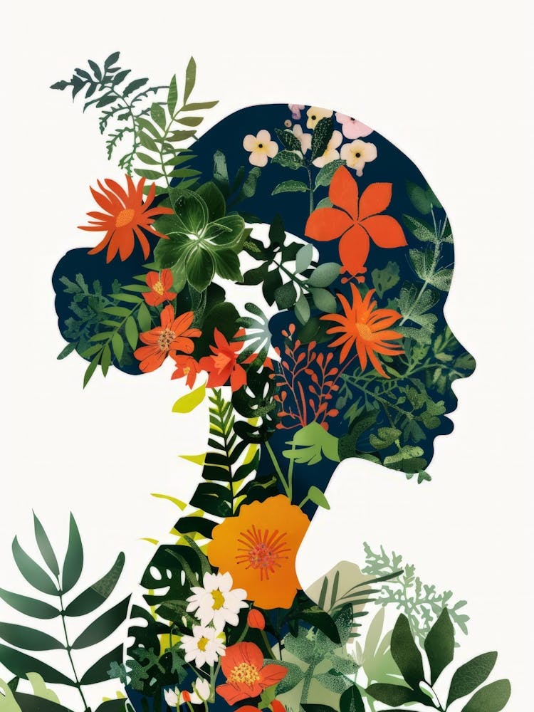 Silhouette Of A Woman With Flowers 4