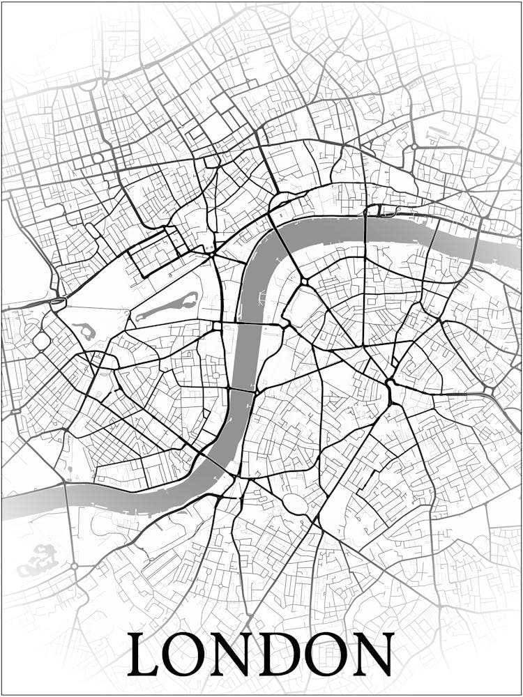London, England, Uk, City Map, Black And White Fade Design