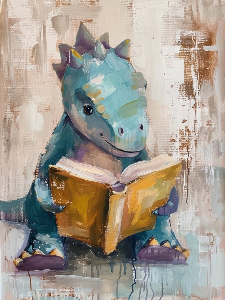 Neutral Pastels Dinosaur Reading A Book 1
