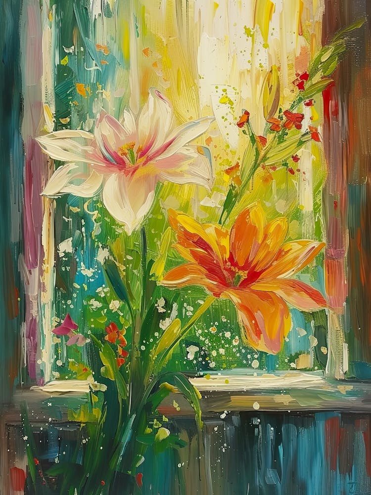 Tulip Flowers On A Cottage Window 1