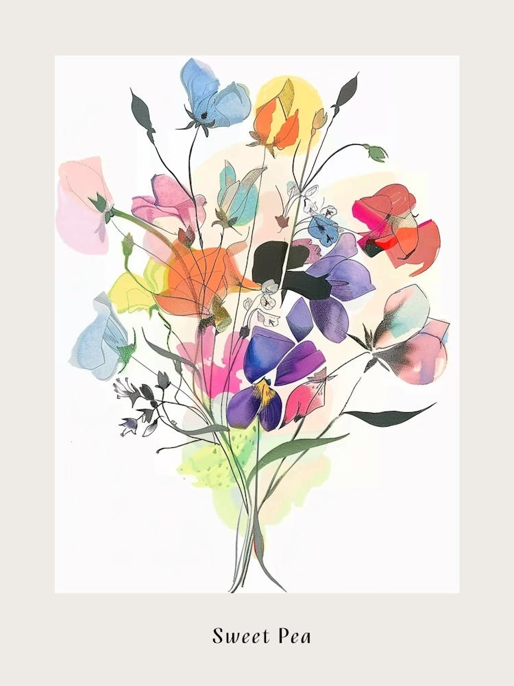 Sweet Pea 2 Collage Flower Bouquet Poster