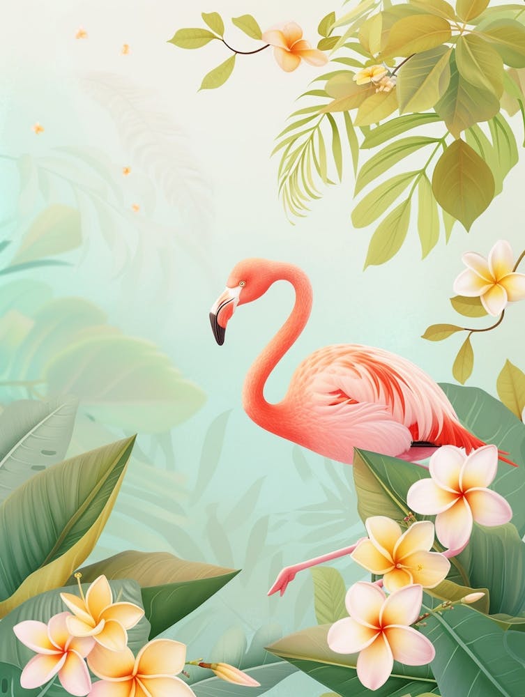 Lesser Flamingo And Frangipani Minimalist Illustration 3
