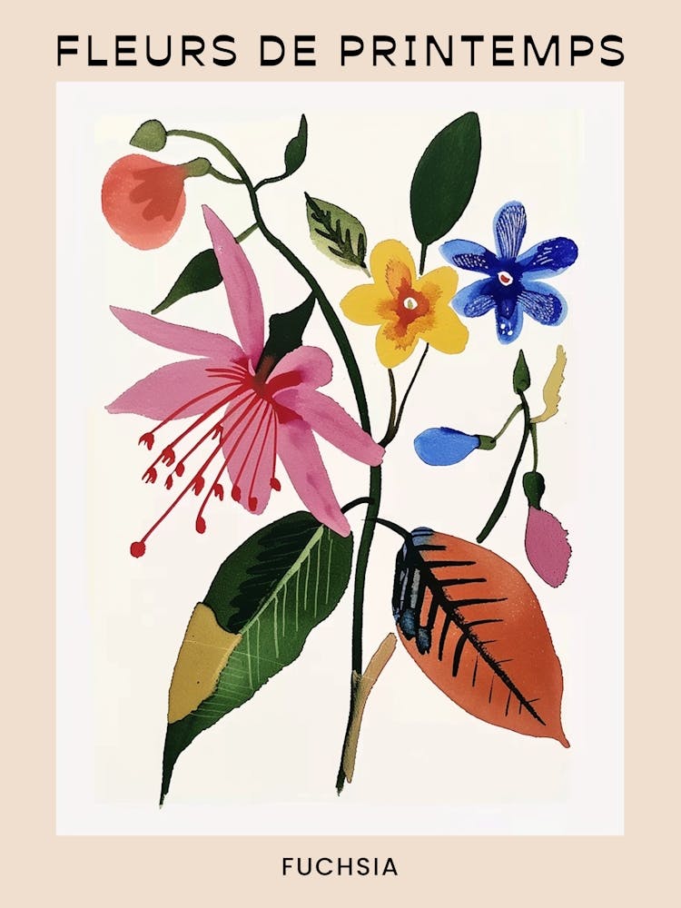 Spring Floral French Poster  Fuchsia 1