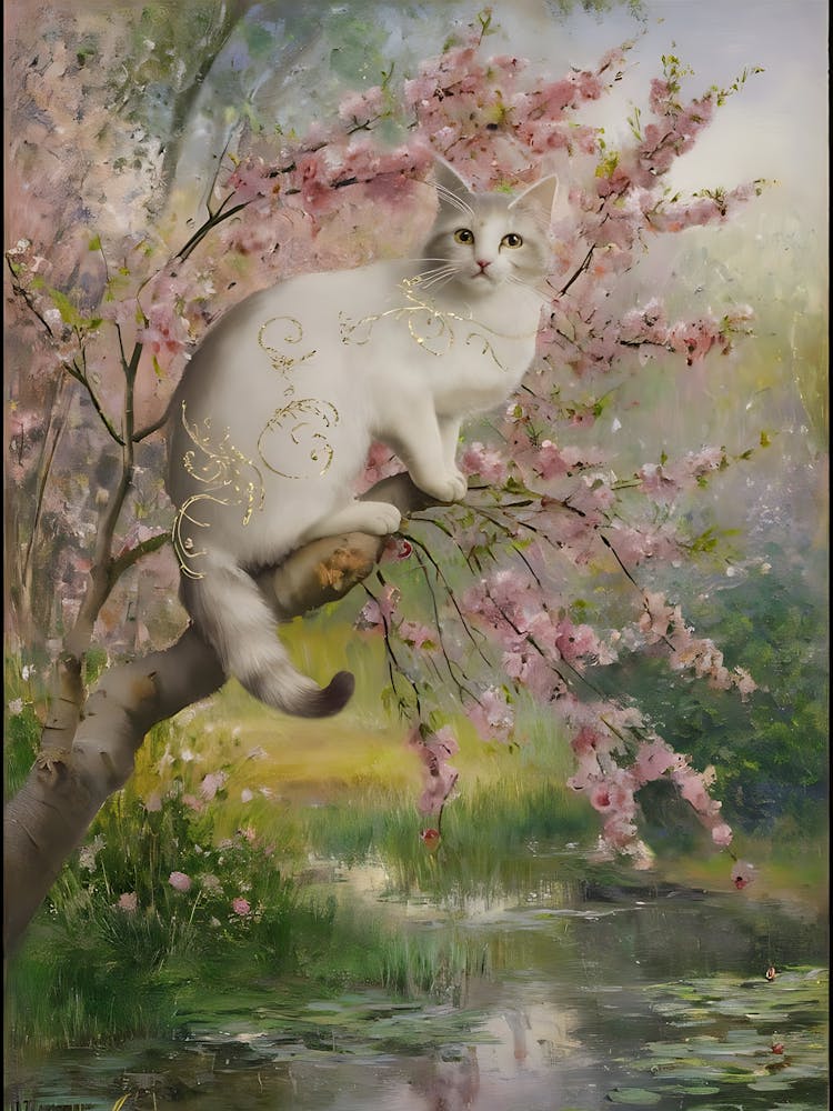 Cat In Cherry Blossoms