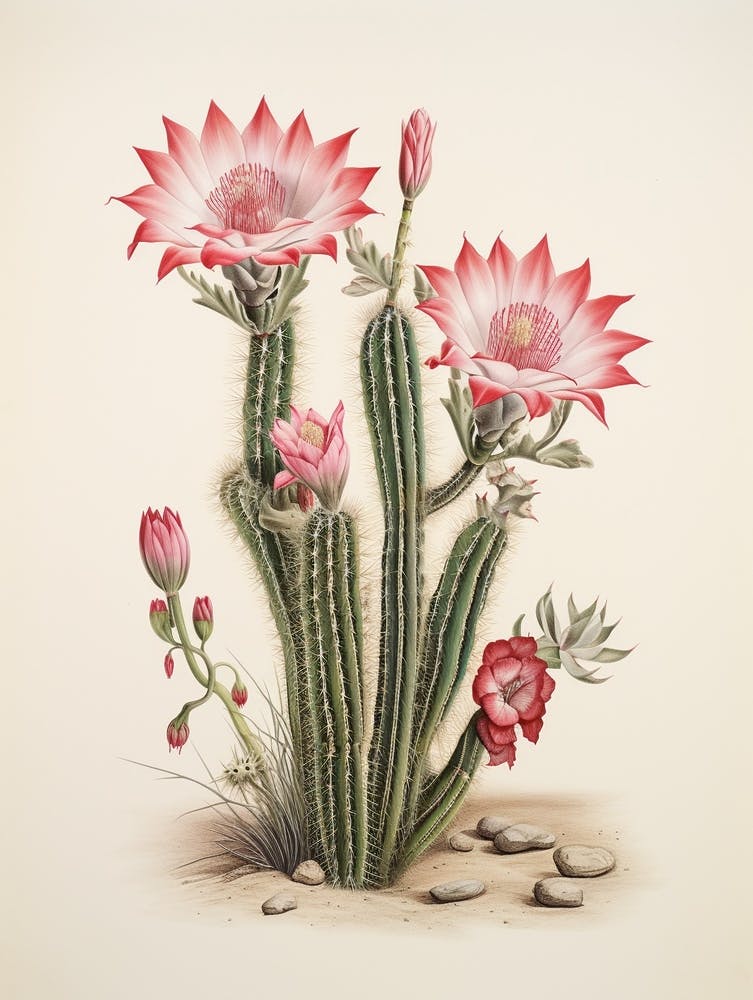 Vintage Cactus Illustration Chamaecereus Silvestrii 1
