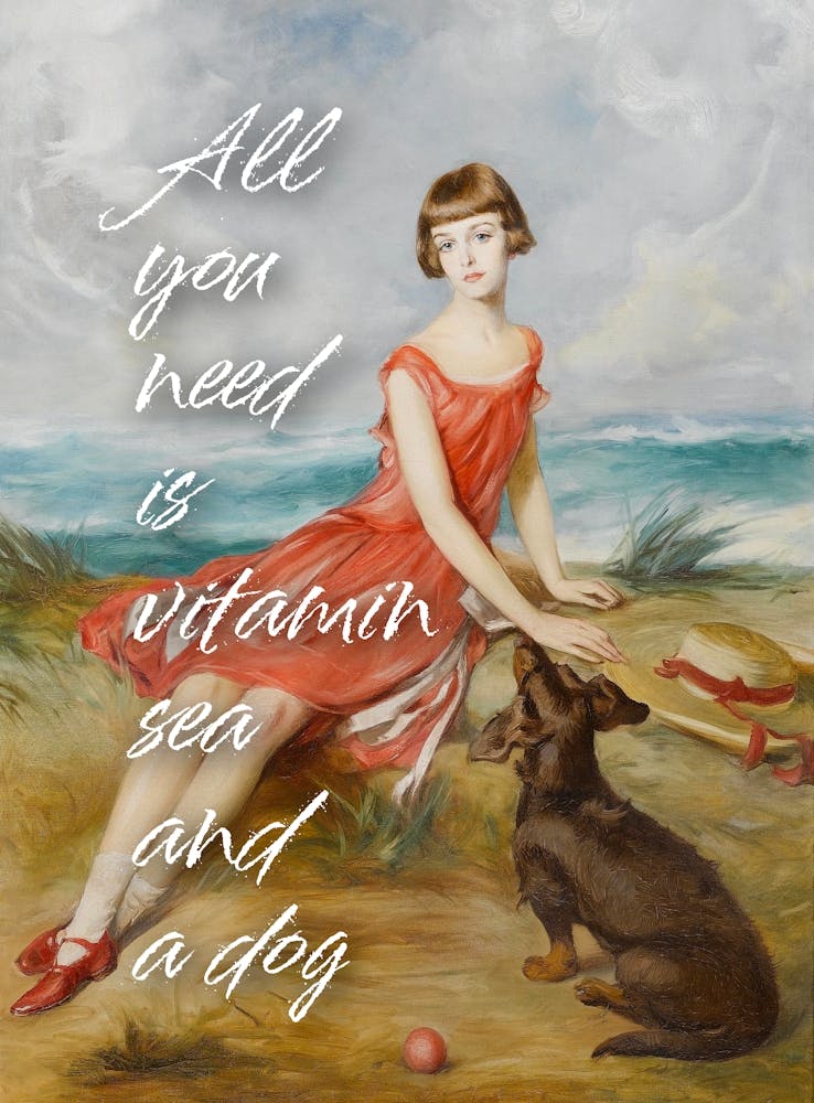 Alles, was du brauchst, ist Vitamin Meer und ein Hund - Vintage veränderte Kunst - Küsten-Wanddekoration